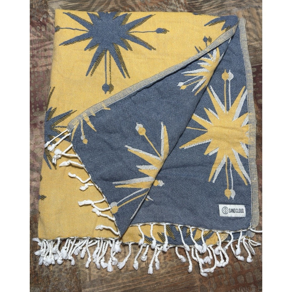 Sand Cloud Towel Artik Atomic Starburst Celestial Stars Yellow Blue Cotton